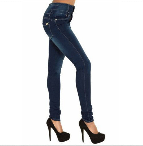 Sexy High Waist Three Button Indigo Pencil Pants