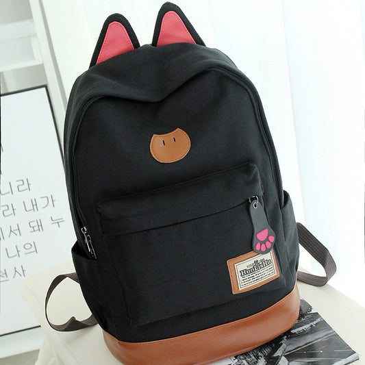 Cute Cat Ears Solid Color School Backpack Canvas Bag