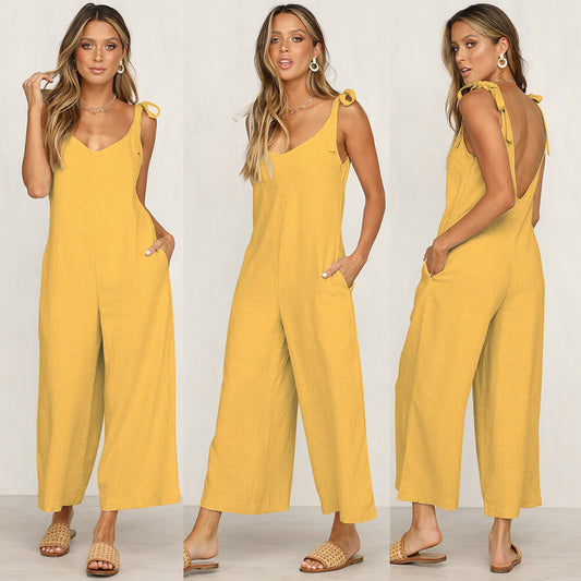 Wide Leg Loose Straps Culotte Jumpsuit