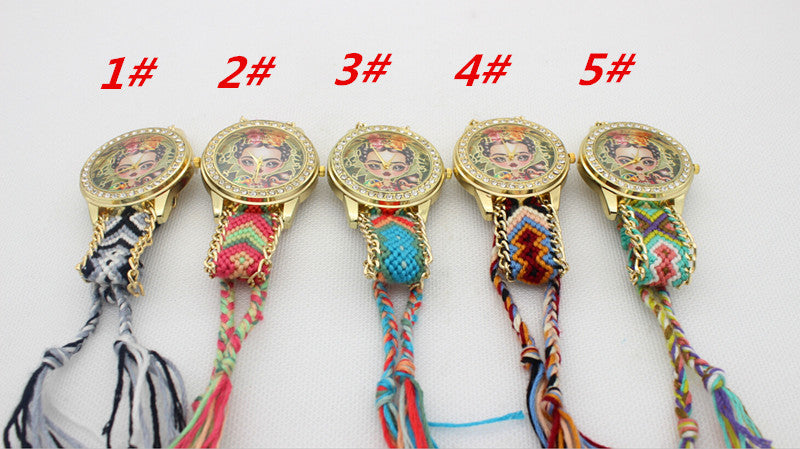 Beauty Girl Print Knitting Wool Strap Watch