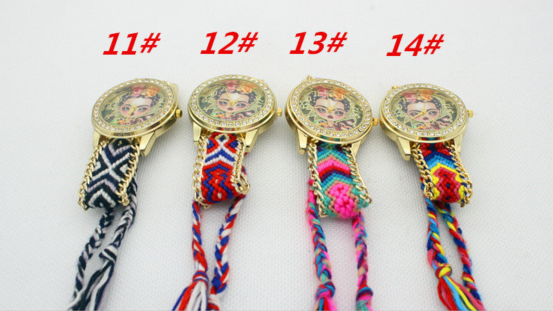 Beauty Girl Print Knitting Wool Strap Watch