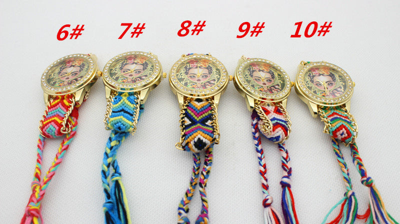 Beauty Girl Print Knitting Wool Strap Watch