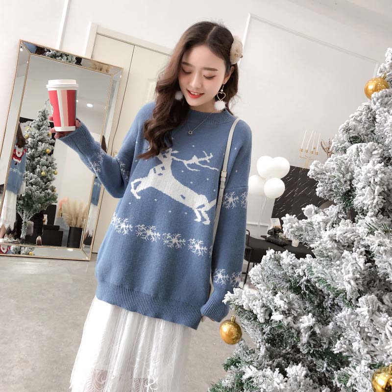 Christmas Reindeer Snowflake Pullover Sweater