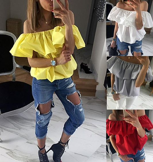 Falbala Strapless Casual Sexy Elastic Top Blouse