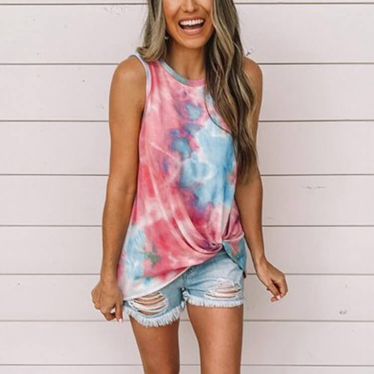 Casual Tie Dye Sleeveless Loose Tank Top T-shirts