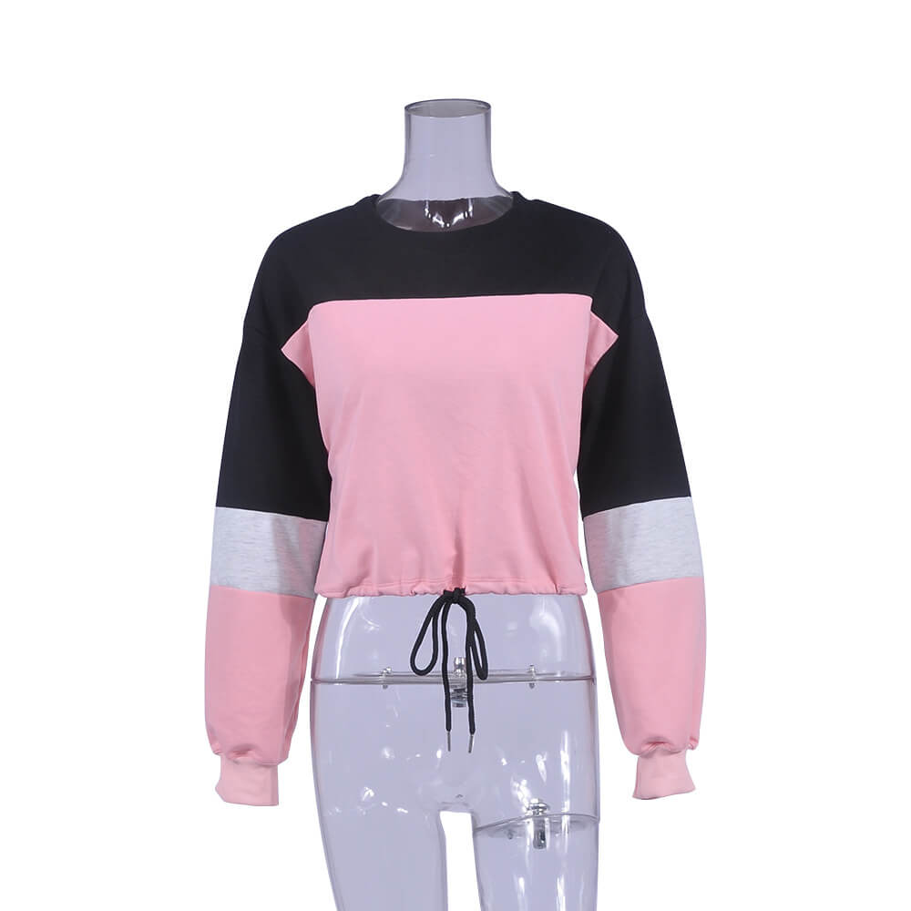 Crew Neck Colorblock Strap Crop Sweatshirts