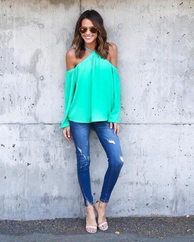 Halter Off-shoulder Long Sleeves Loose Street Chic Blouse