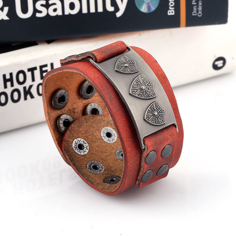 Retro Punk Shield Alloy Leather Bracelet