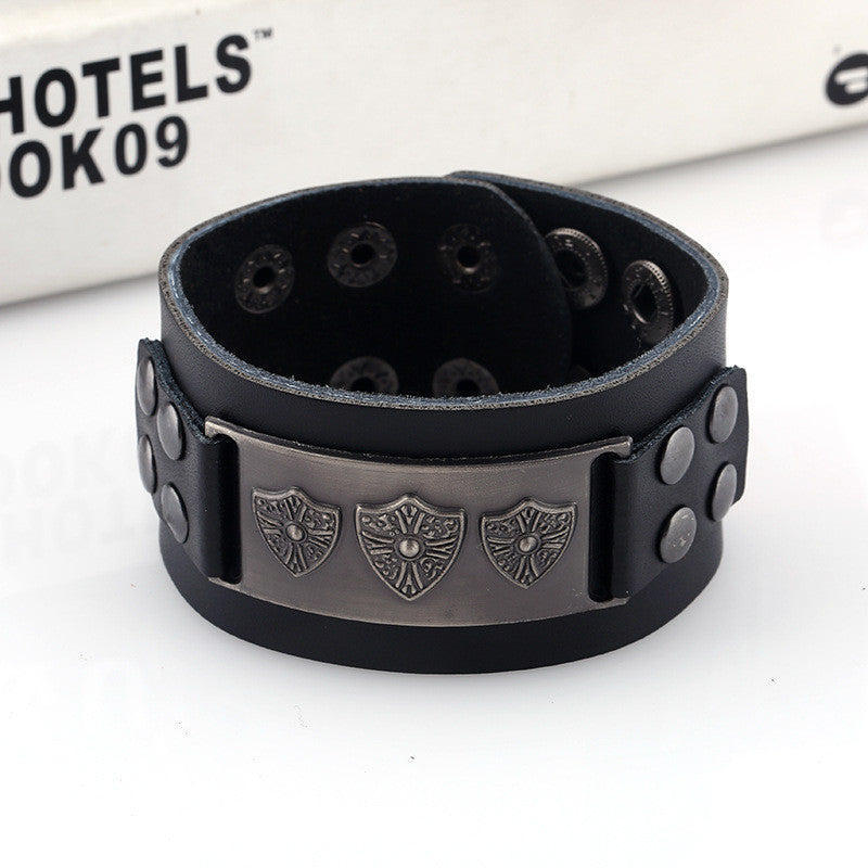 Retro Punk Shield Alloy Leather Bracelet