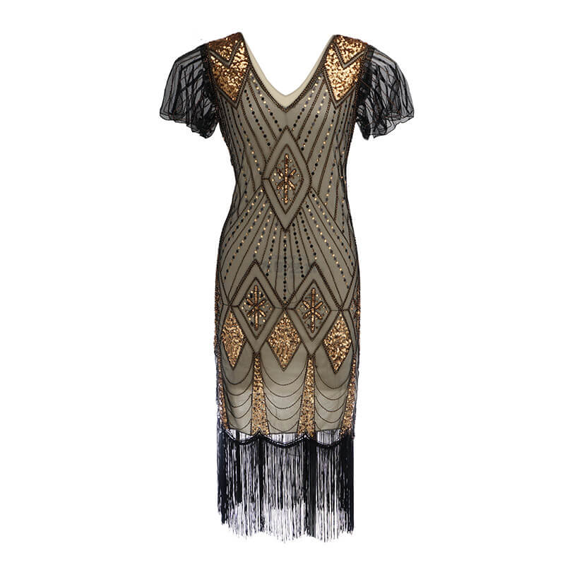 Plus Size Sequin Fringe Tuxedo Dress