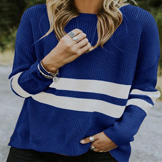 Oversized Strips Print Colorblock Knit Sweater