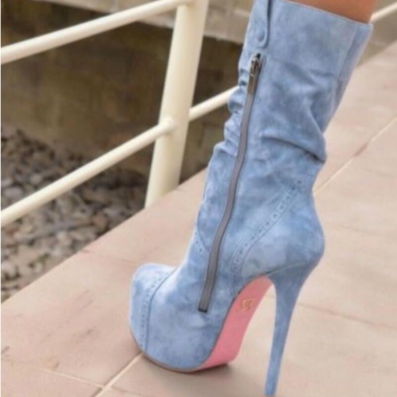 Sexy Light Blue Platform High Heel Boots