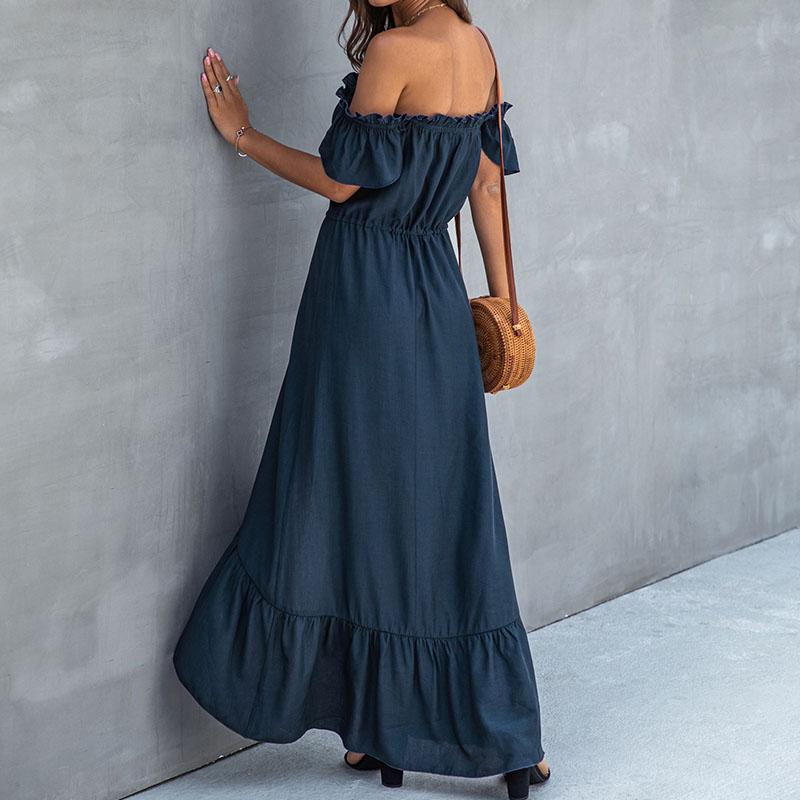 Off Shoulder Low High Soild Long Dress