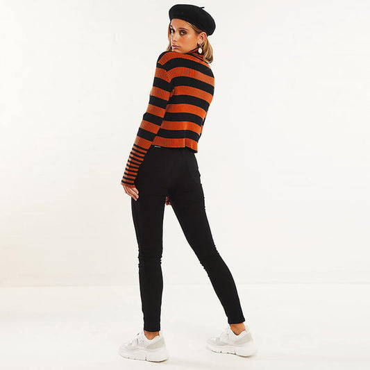 Turtleneck Striped Long Sleeve Pullover Sweater