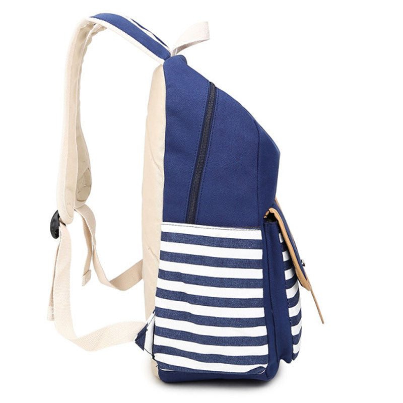 Stripe Print Canvas Backpack School Travel Bag - Meet Yours Fashion - 7