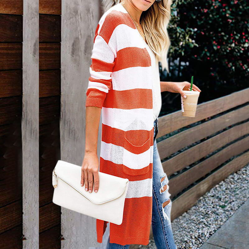 Striped Slits Long Cardigan