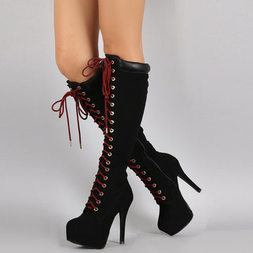 Straps Stiletto Heel Round Toe Platform Zipper Long Boots