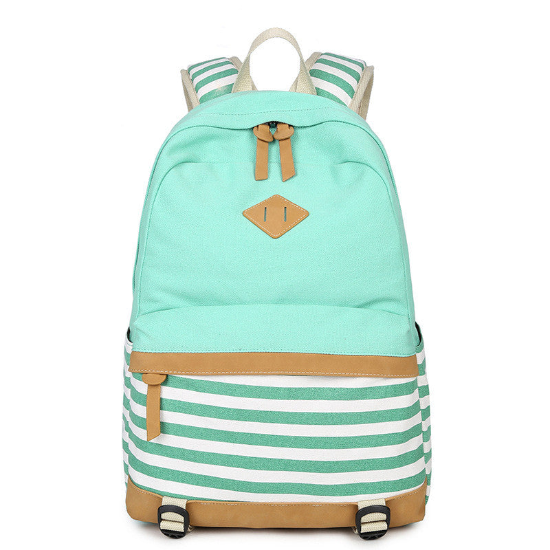 Stripe Print Fashion Canvas Backpack School Travel Bag