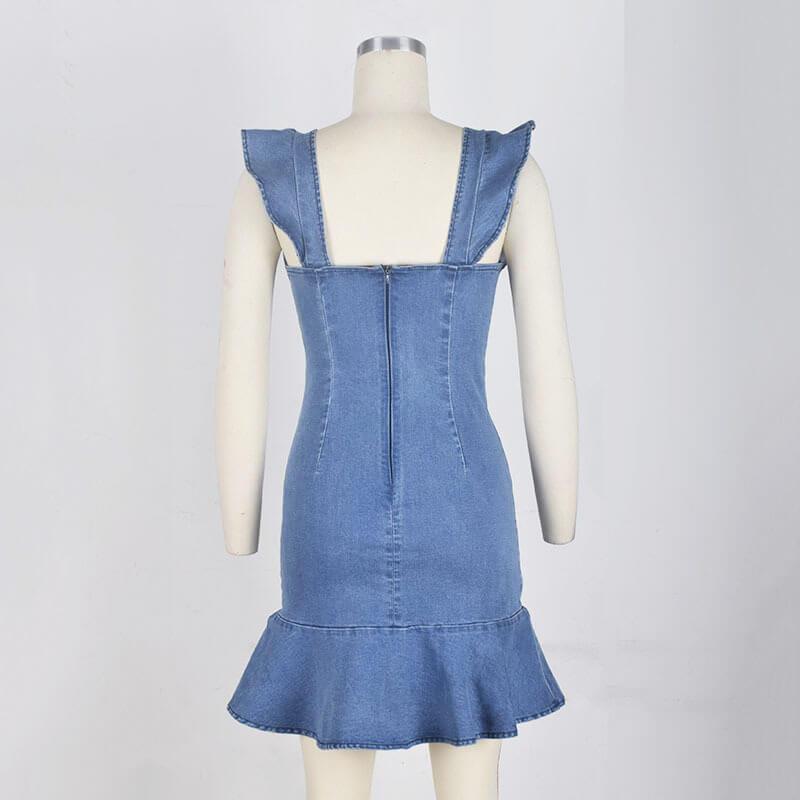 Ruffle Tight Denim Short Dress