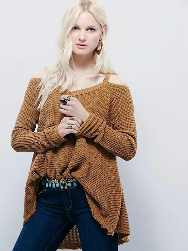 Bare Shoulder Loose Long Sweater