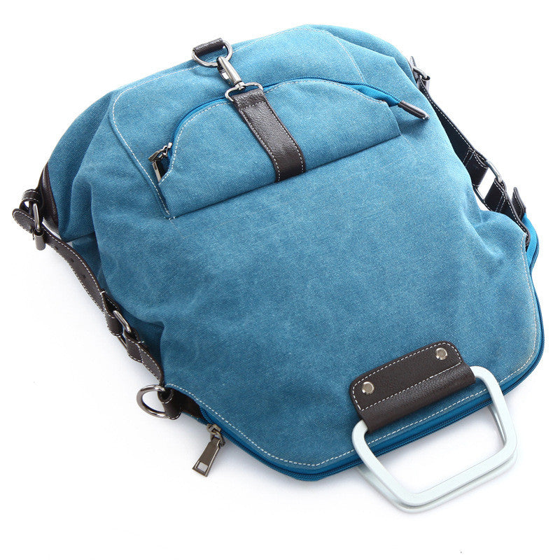 Foldable Pure Color Leather Hardware Canvas Backpack