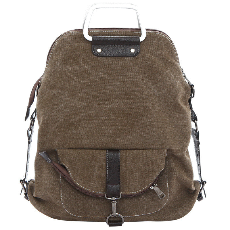 Foldable Pure Color Leather Hardware Canvas Backpack