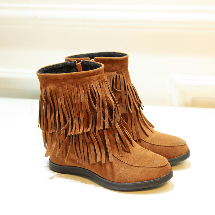 Sweet Leisure Increased Suede Tassel Short Wedge Boots