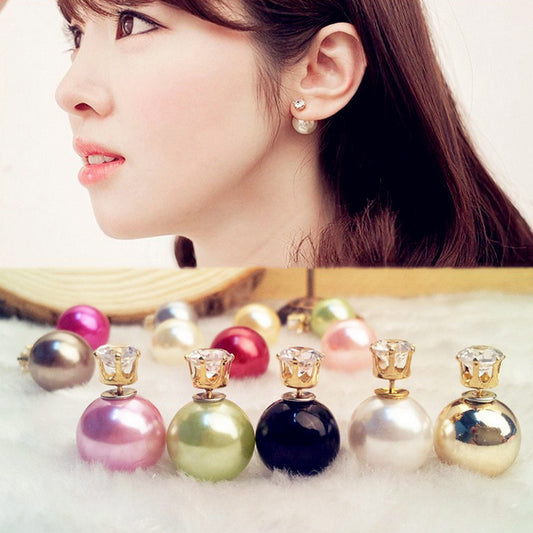 Fashion Crystal Zircon Double Pearl Earring