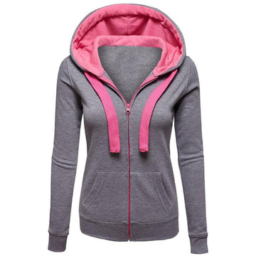 V-neck Zipper Pockets Straps Slim Hoodie