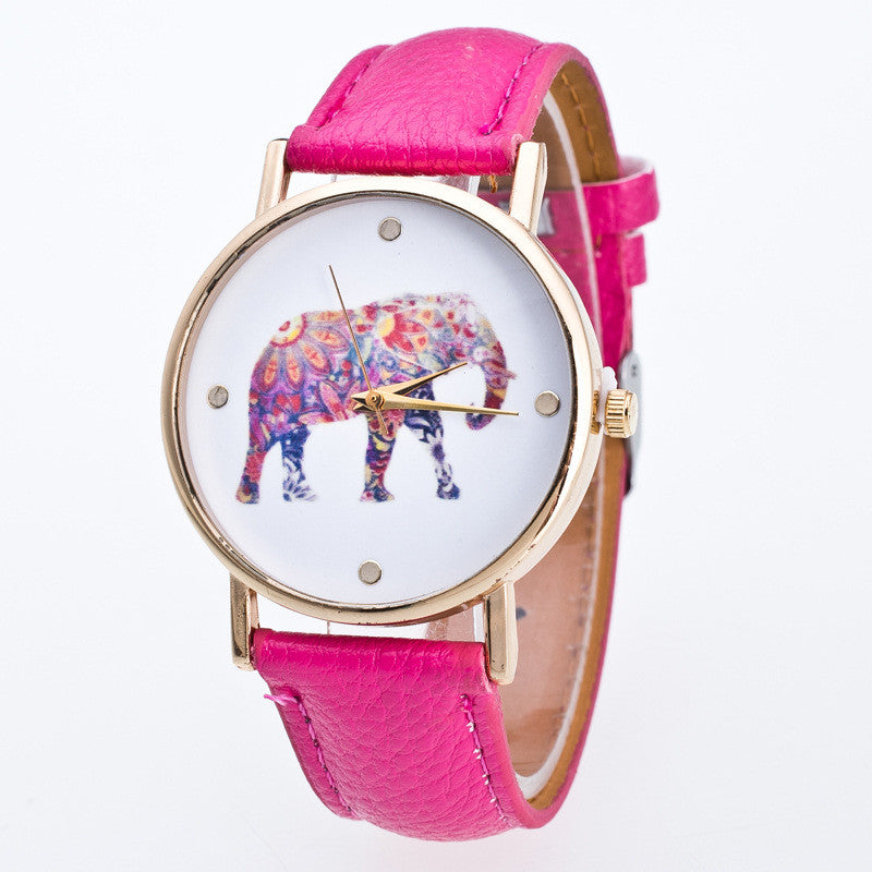 Fashion Flower Elephant Print Watch