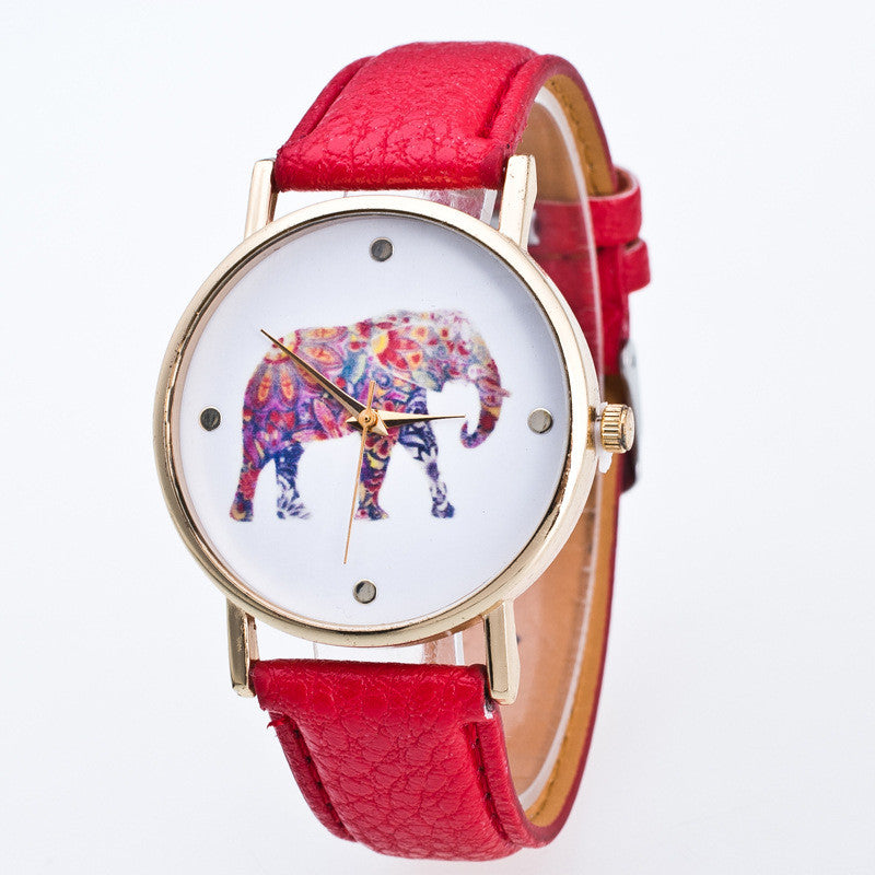 Fashion Flower Elephant Print Watch