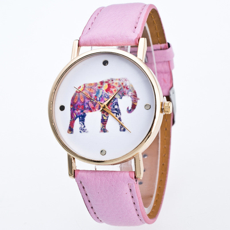 Fashion Flower Elephant Print Watch