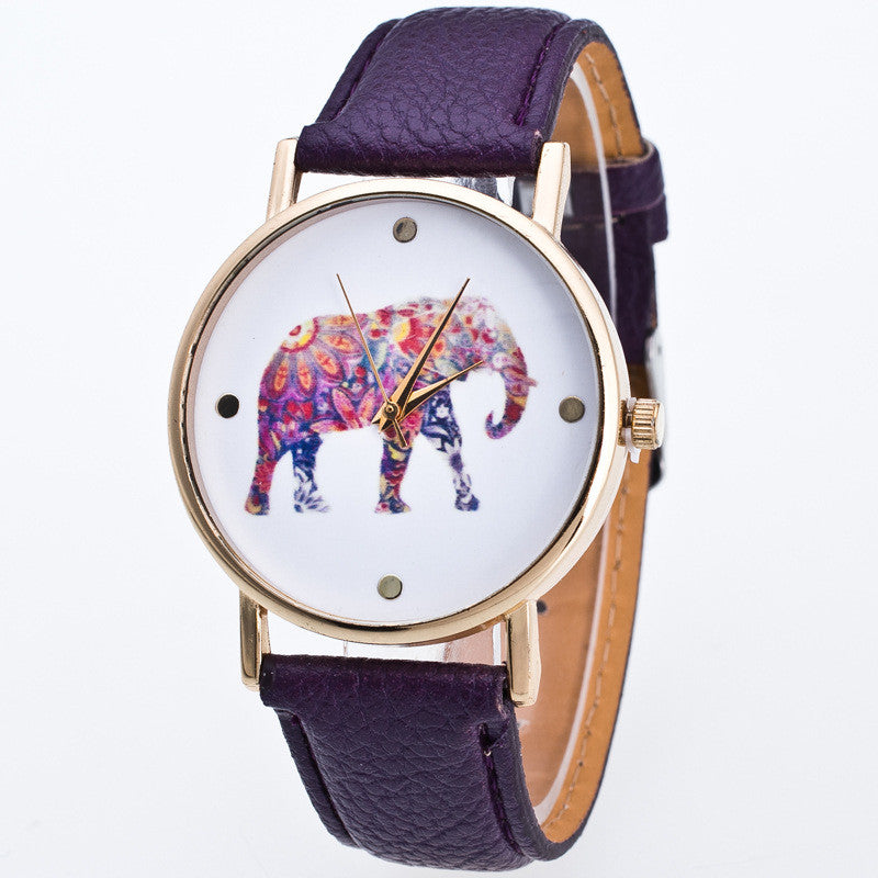 Fashion Flower Elephant Print Watch