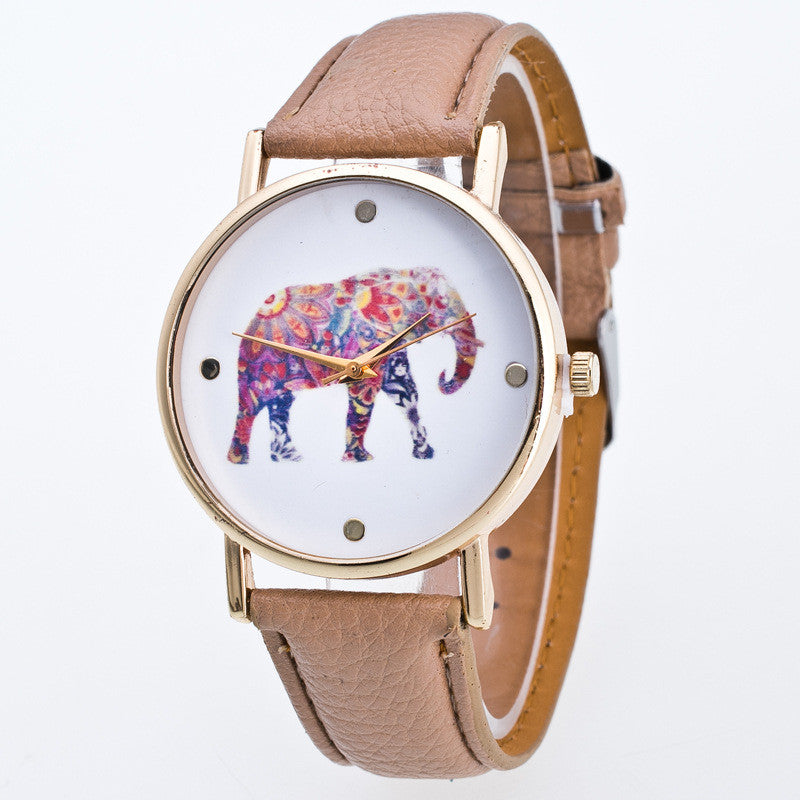 Fashion Flower Elephant Print Watch