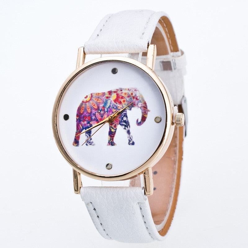 Fashion Flower Elephant Print Watch