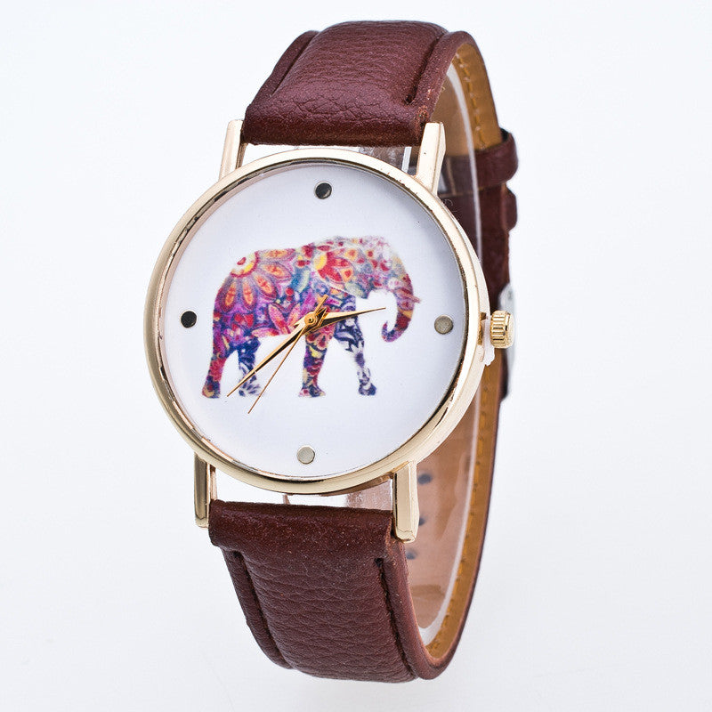 Fashion Flower Elephant Print Watch