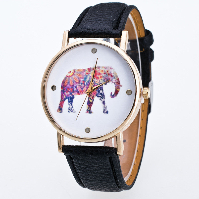 Fashion Flower Elephant Print Watch