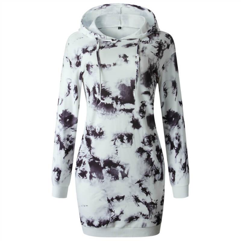 Printed Hooded Sweatshirt Short Dress