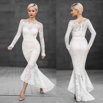 Beautiful White Off Shoulder Lace Mermaid Dress