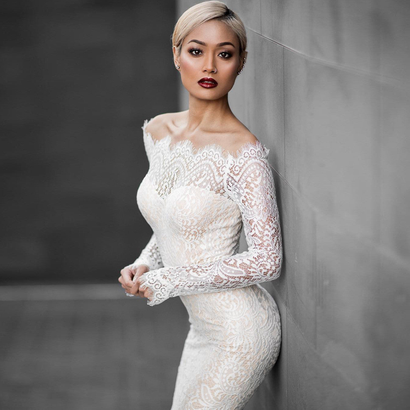 Beautiful White Off Shoulder Lace Mermaid Dress