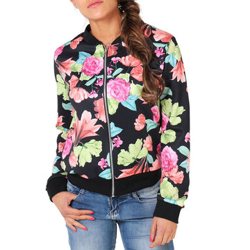 Flowers Print Stand Collar Patchwork Short Coat Jacket