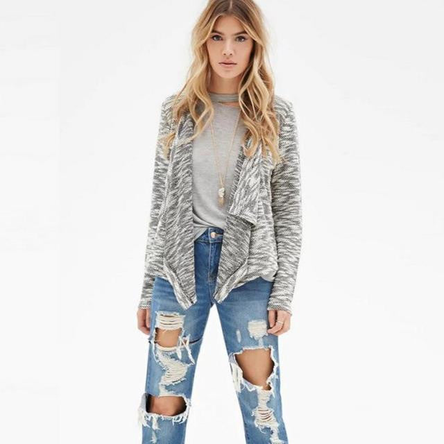 V-neck Long Sleeves Hollow Out Patchwork Regular Cardigan