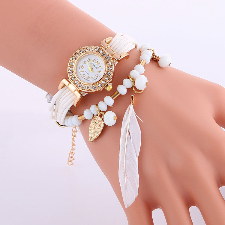 Popular Beads Feathers Quartz Watch