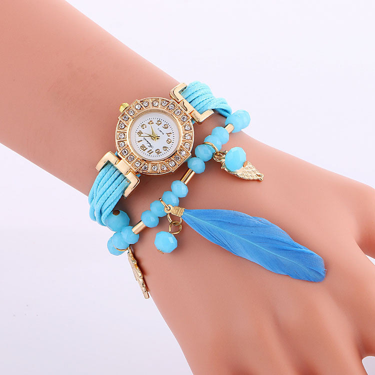 Popular Beads Feathers Quartz Watch