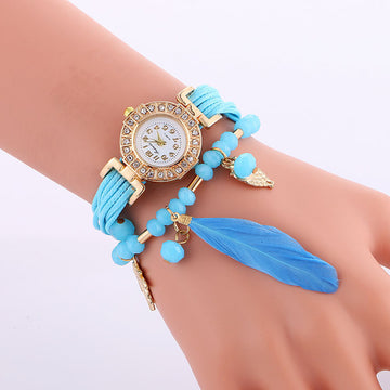 Popular Beads Feathers Quartz Watch