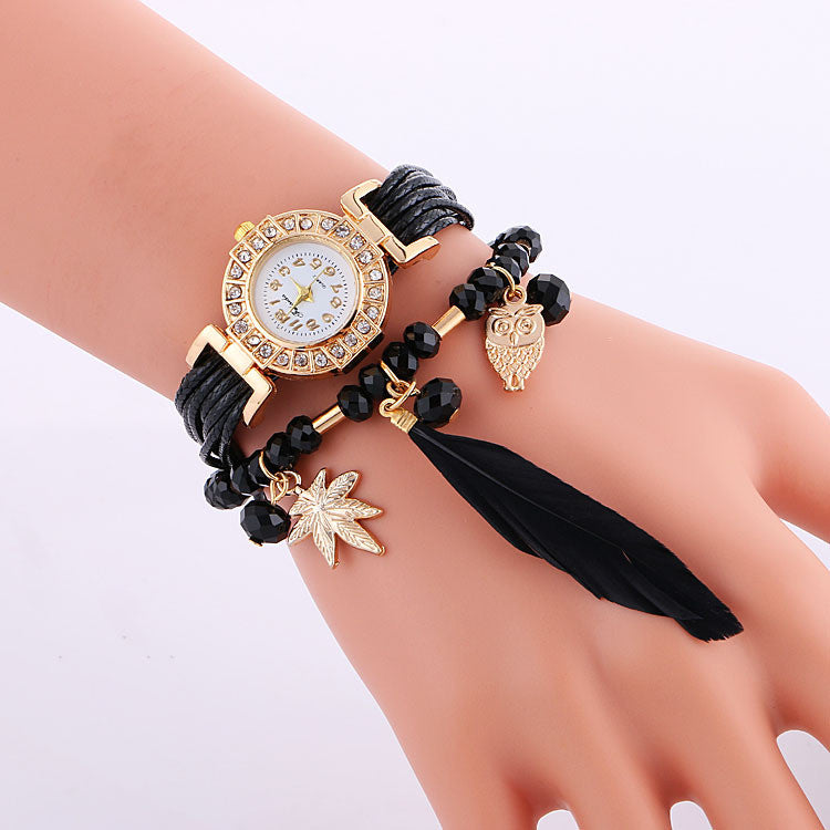 Popular Beads Feathers Quartz Watch