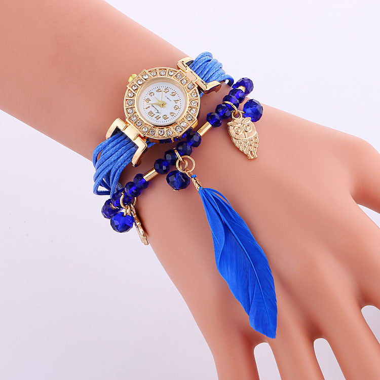 Popular Beads Feathers Quartz Watch