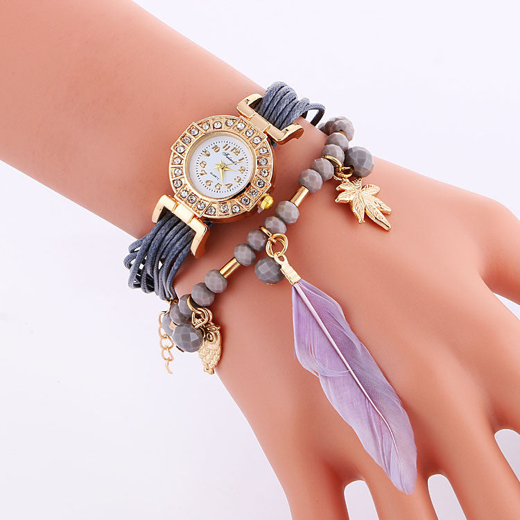 Popular Beads Feathers Quartz Watch