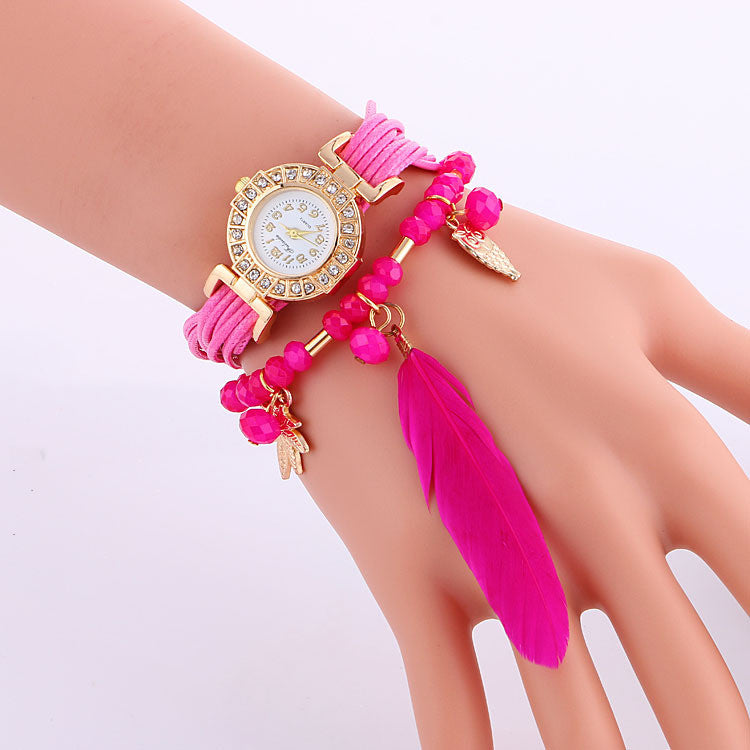 Popular Beads Feathers Quartz Watch