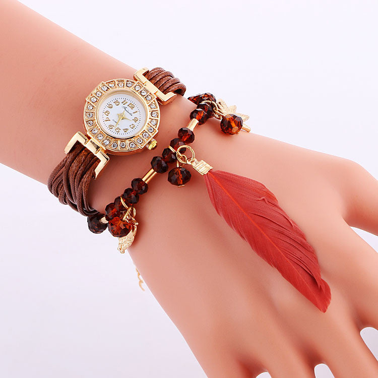 Popular Beads Feathers Quartz Watch